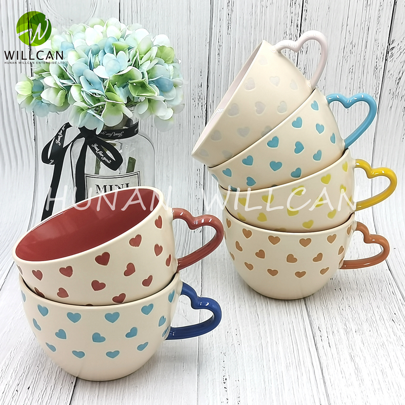 500ml hand painted jumbo cup hot drink mug with hand painted leaves on the glaze the latest designt