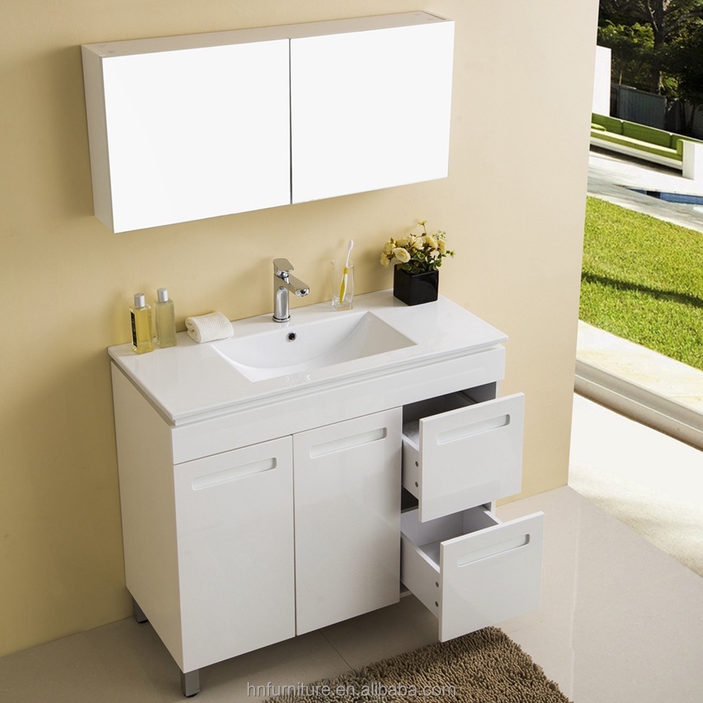 Pure White PVC bathroom vanities cabinet 2 Drawers Bathroom Vanity Cabinet with mirror