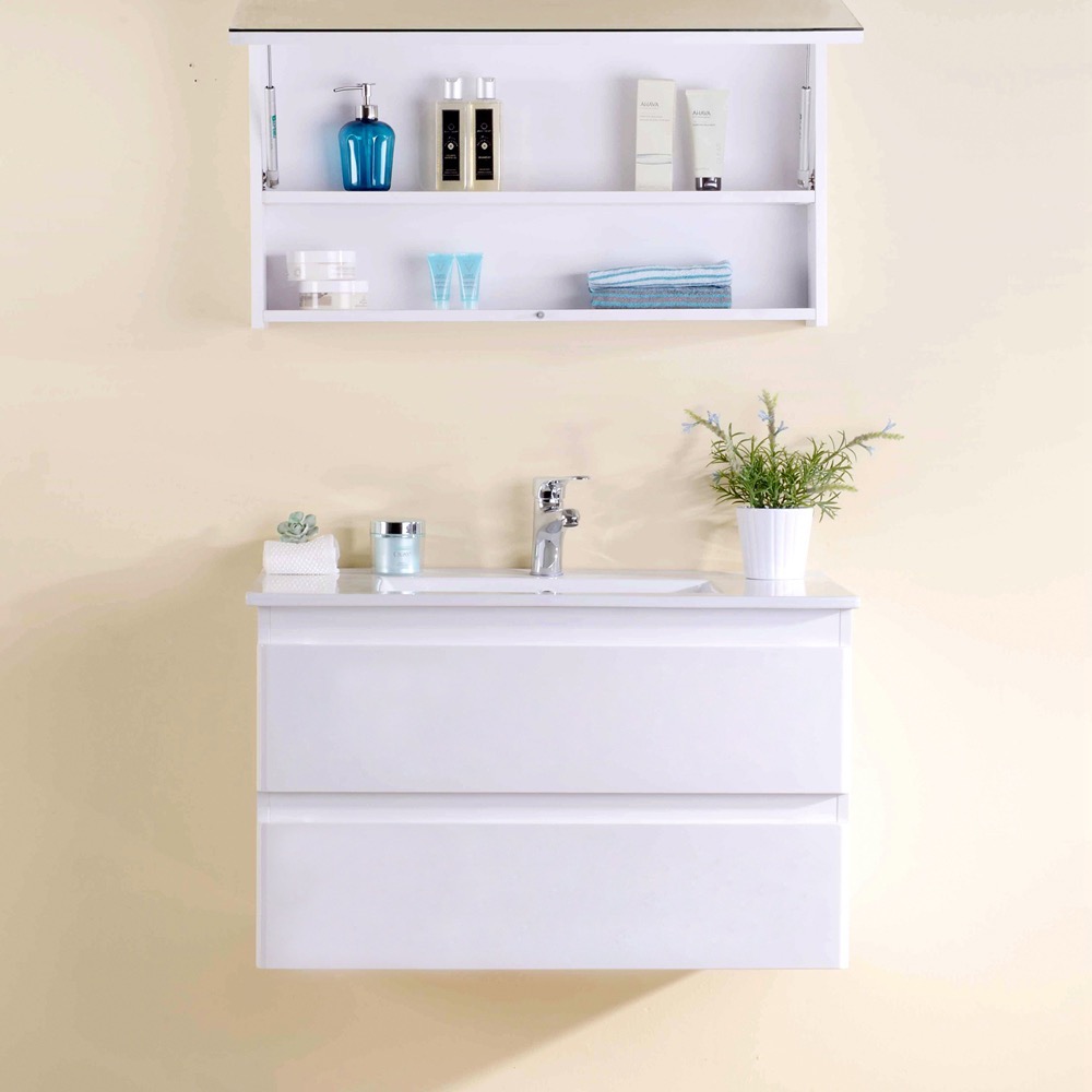 Pure White PVC bathroom vanities cabinet 2 Drawers Bathroom Vanity Cabinet with mirror