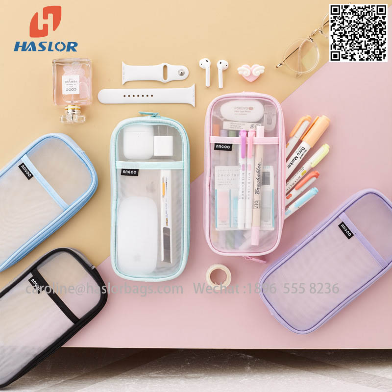 Korea Creative Stationery candy colored pen bag for junior school mesh clear stationery storage bag
