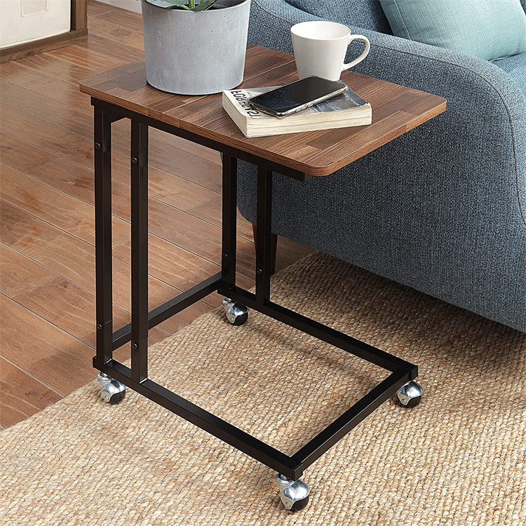 Classic Side Table Mobile Snack Table for Coffee Laptop Wood Look Accent Furniture with Metal Frame