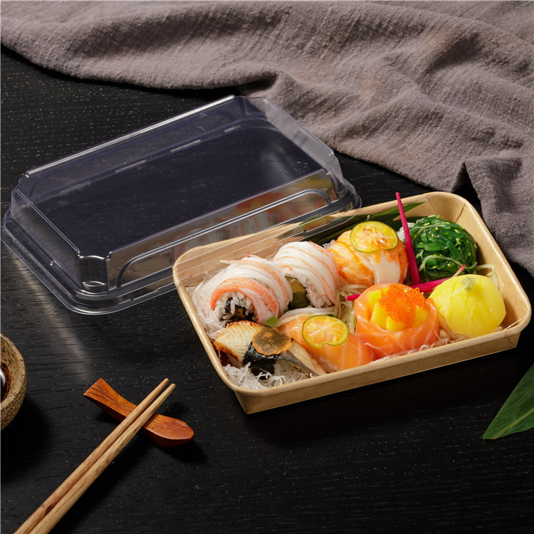 SM7-1105 Disposable Food Grade Kraft Paper Sushi Container with clear PET anti-fog Lid