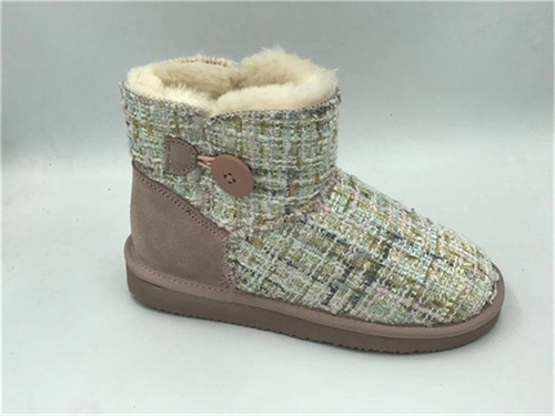 Fashion Sheepskin/Fake fur Snow Boot Water-Resistant Tartan