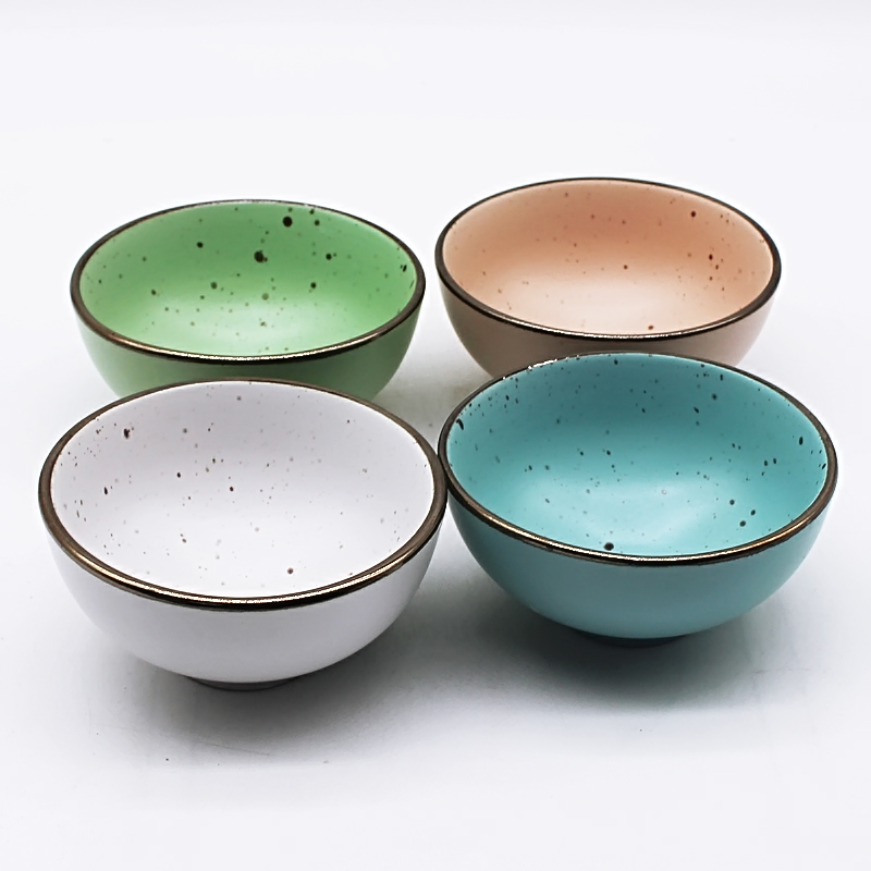 Matte color ceramic bowl with color dots and rim