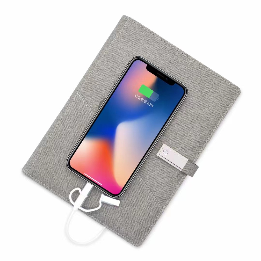 Office 3 in1 Multi Charger Cable Power Bank Battery Portfolio PU Leather Business Charging Notebook