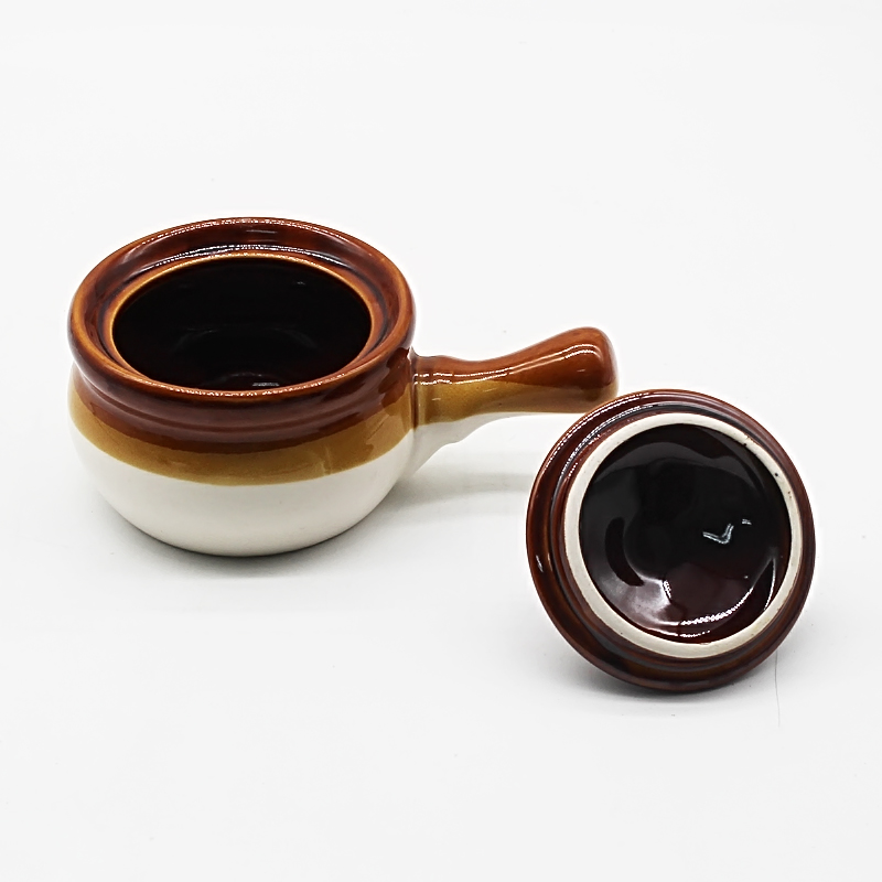 2tones color ceramic bowl with 1handle