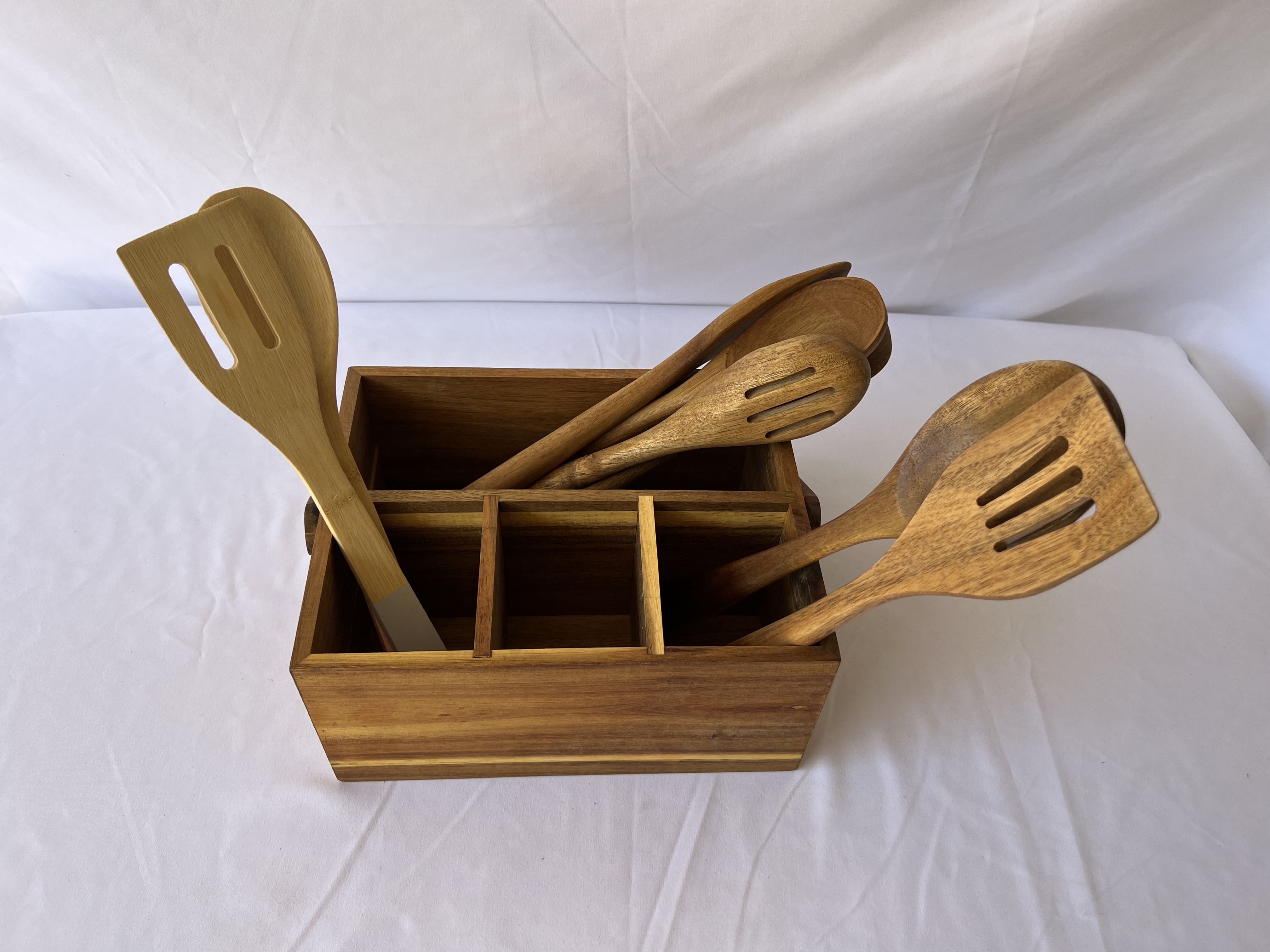 Acacia wood flateware storage case