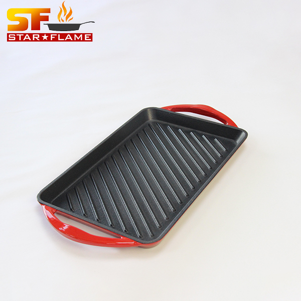 Enameled Cast Iron Grill Pan, Family Sized Rectangular Griddle