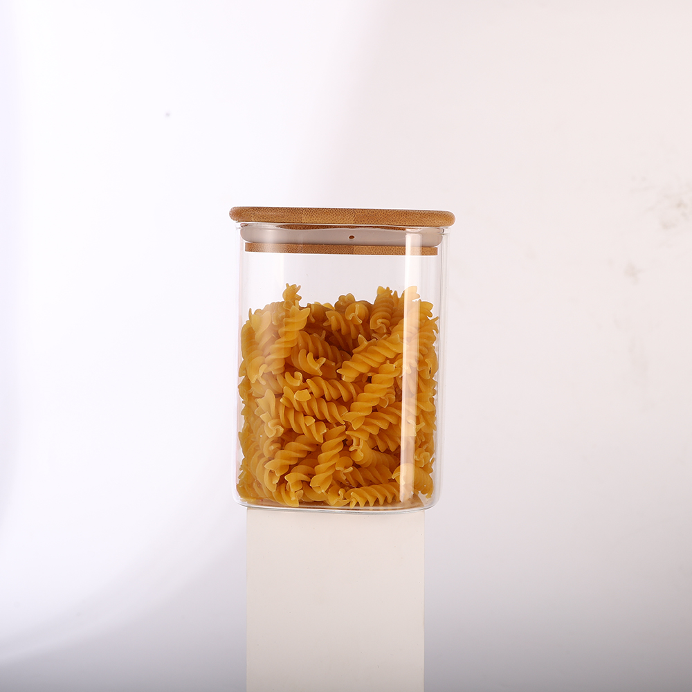 Diameter100mm Bamboo Lid Square Shape Glass Sealed Cans