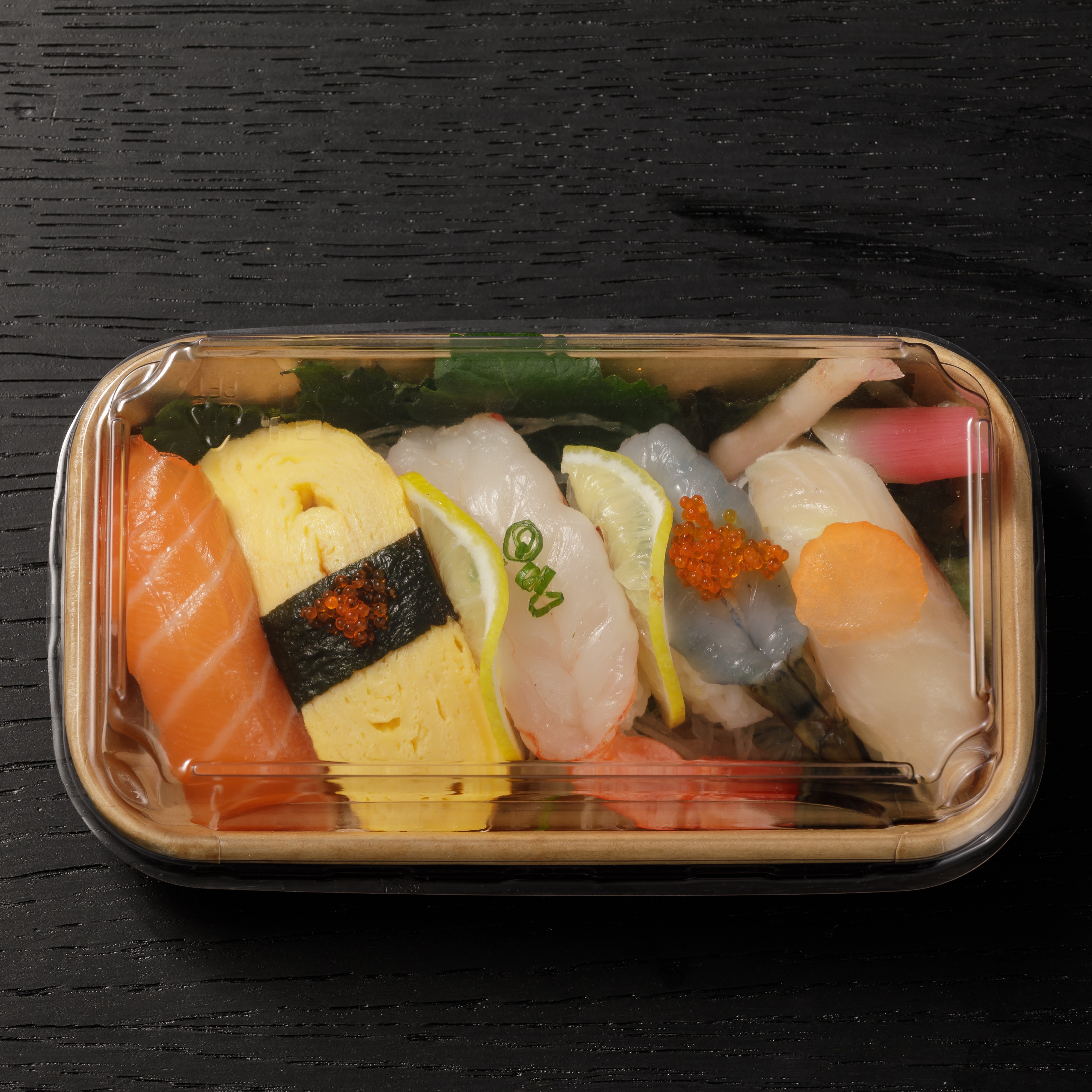 SM7-1101 Disposable Food Grade Kraft Paper Sushi Container with clear PET anti-fog Lid