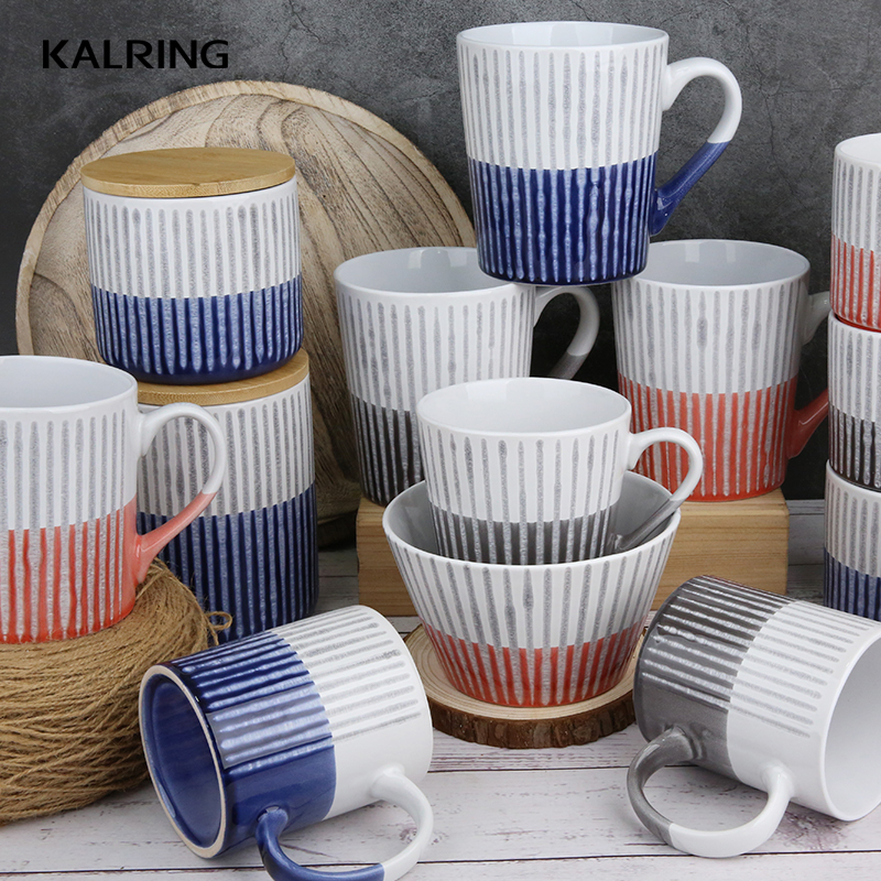 Kalring stoneware stripe reaction glaze mug stoneware bowl stoneware canister for wholesale