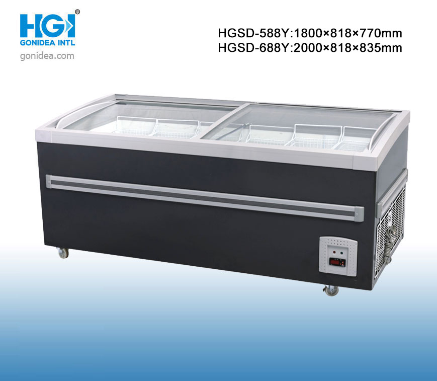Supermarket Combination Commercial Glass Door Chest Island Freezer 688L Model: Hgsd-688y