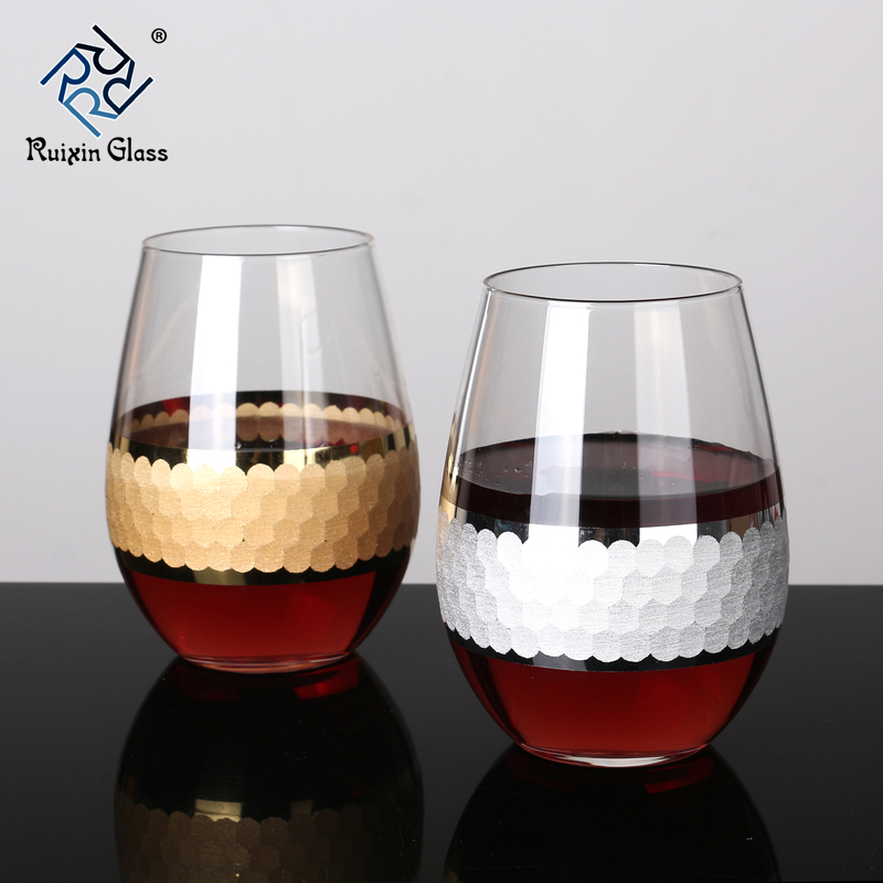 Honeycomb Gold And Silver Design Egg Shape Stemless Red Wine Glasses