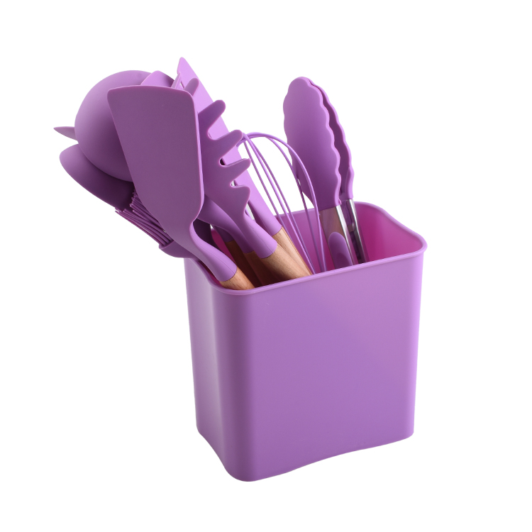 13Piece Wooden Handle Silicone Purple Kitchen Utensils