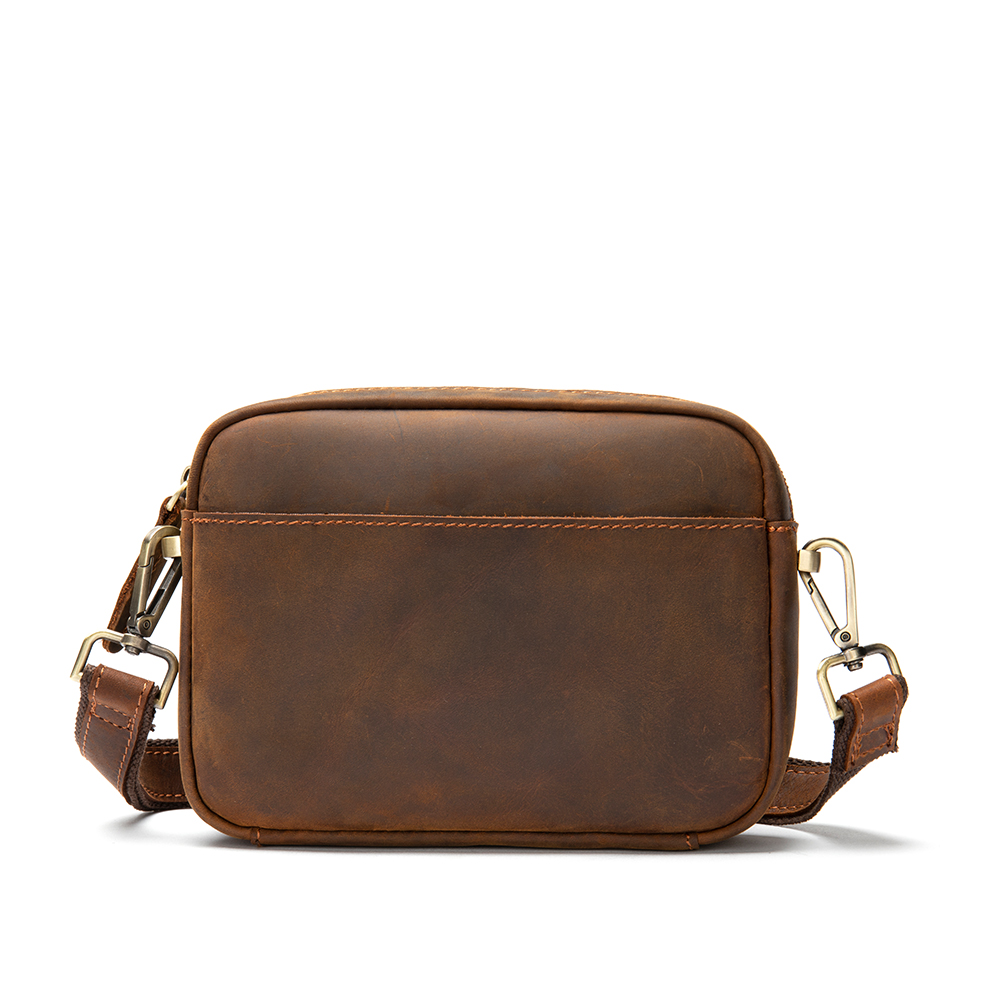Small Messenger Bag Zip Travel Handbag Crazy Horse Leather Shoulder Bags Crossbody Bag for Man
