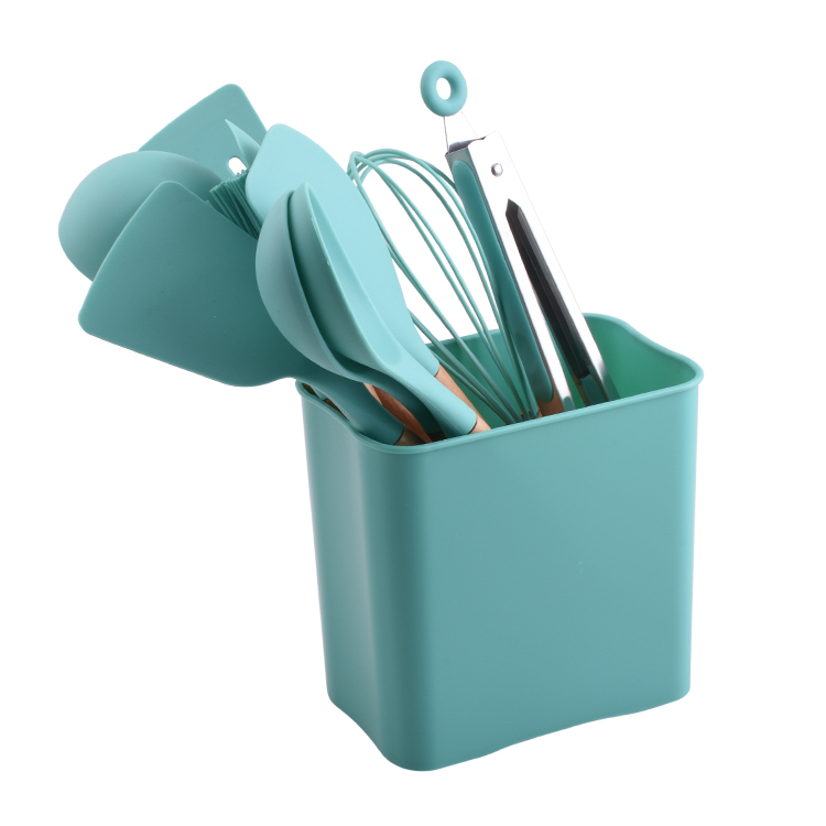 13Piece Wooden Handle Silicone Green Kitchen Utensils