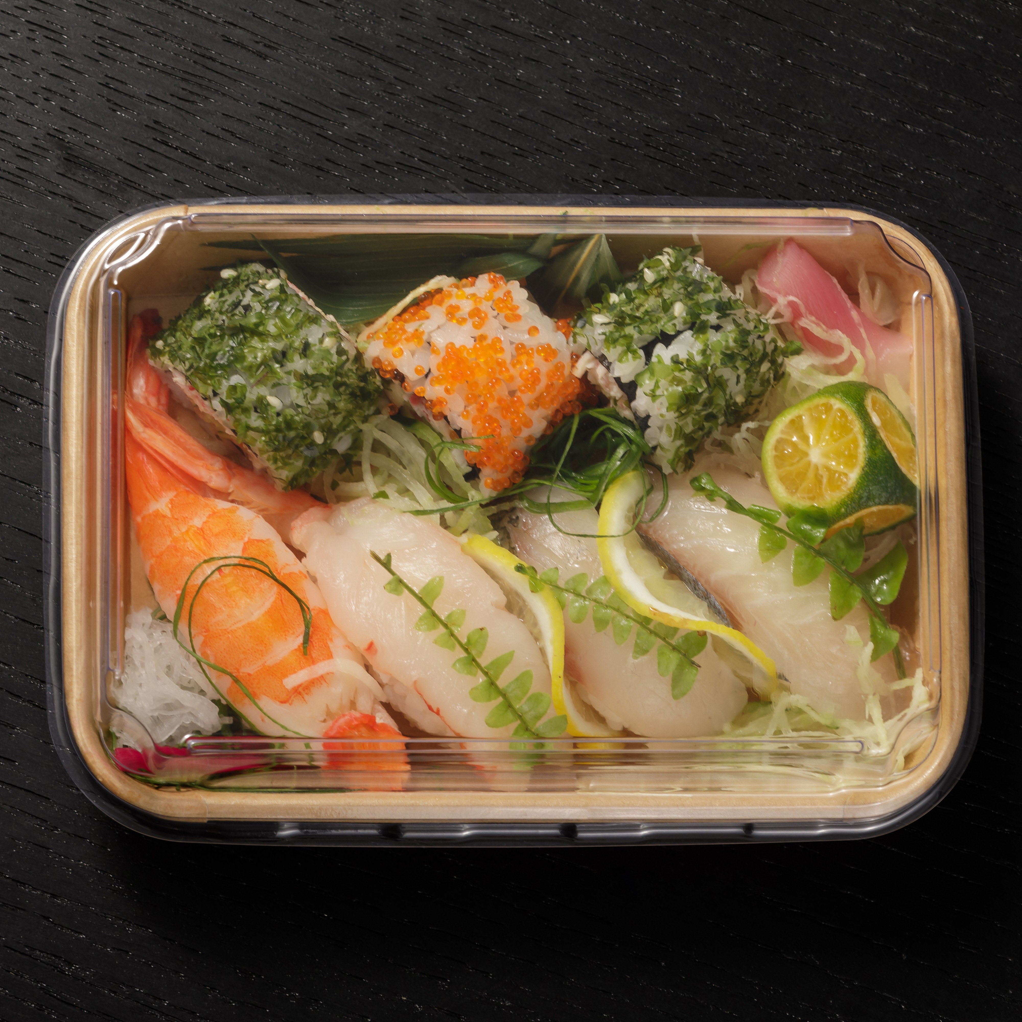 SM7-1103 Disposable Food Grade Kraft Paper Sushi Container with clear PET anti-fog Lid