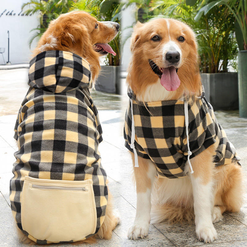 Wholesale Pet Products Custom Plaid Fleece Dog Hoodie Pet Clothing