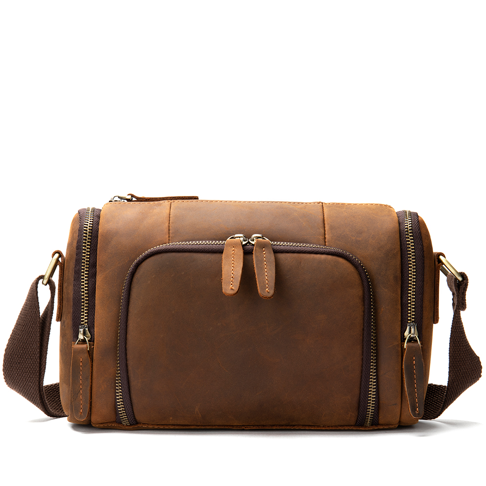 Crazy Horse Leather Satchel Handbag Small Shoulder Bag Genuine Leather Crossbody Bags for Man