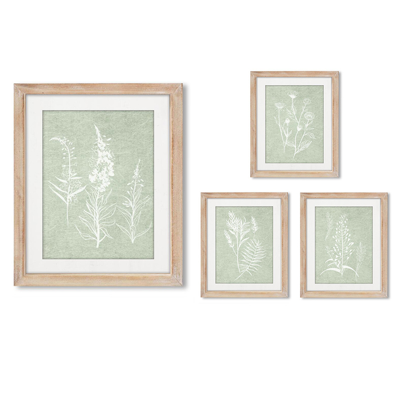 4 Panels Botanical Framed Walnut Wood Picture Frame Collage Set for Wall Art Decor