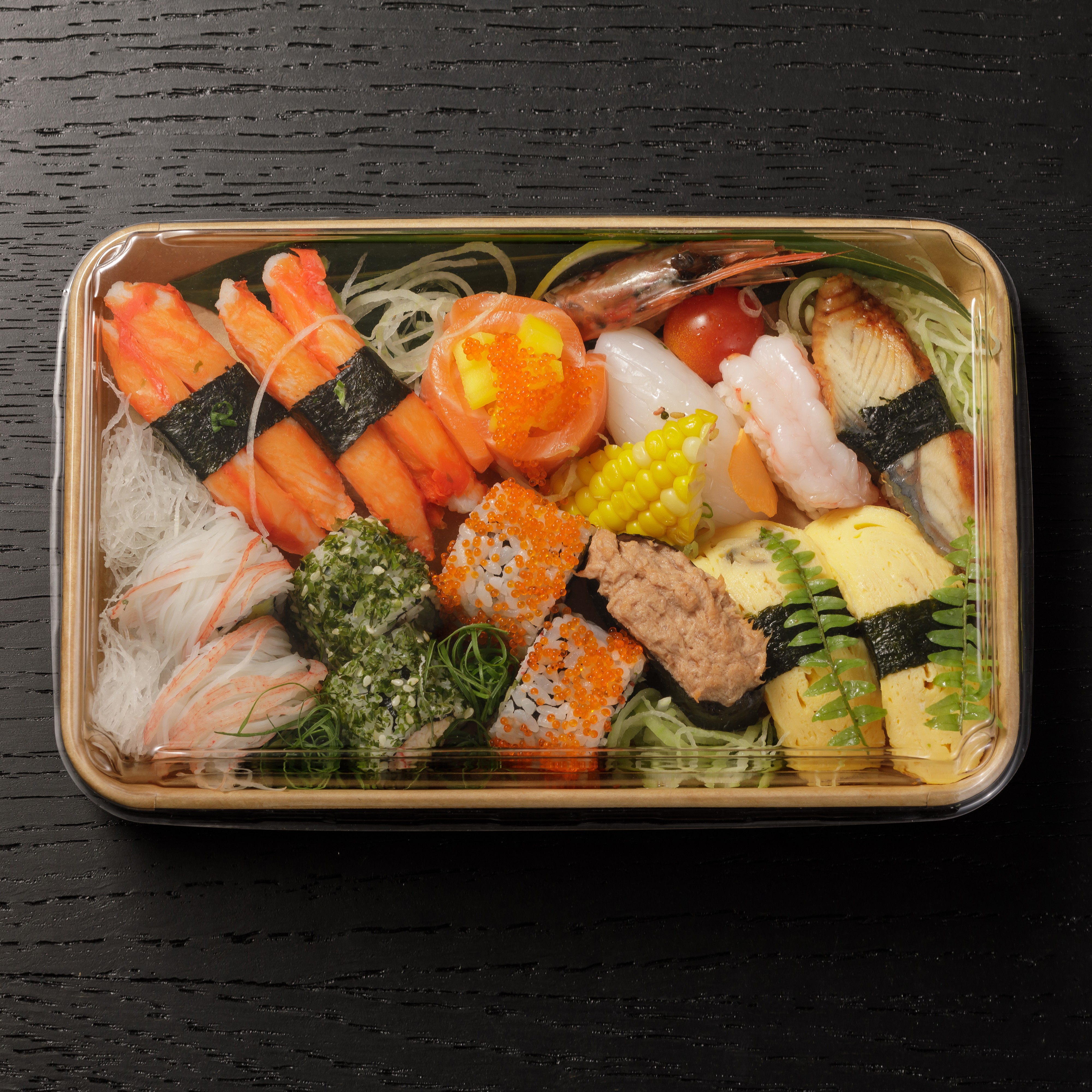 SM7-1109 Disposable Food Grade Kraft Paper Sushi Container with clear PET anti-fog Lid