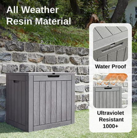 SUKK 118L/31.2Gal Portable Durable Polypropylene Resin Plastic Backyard Storage Outdoor Deck Box