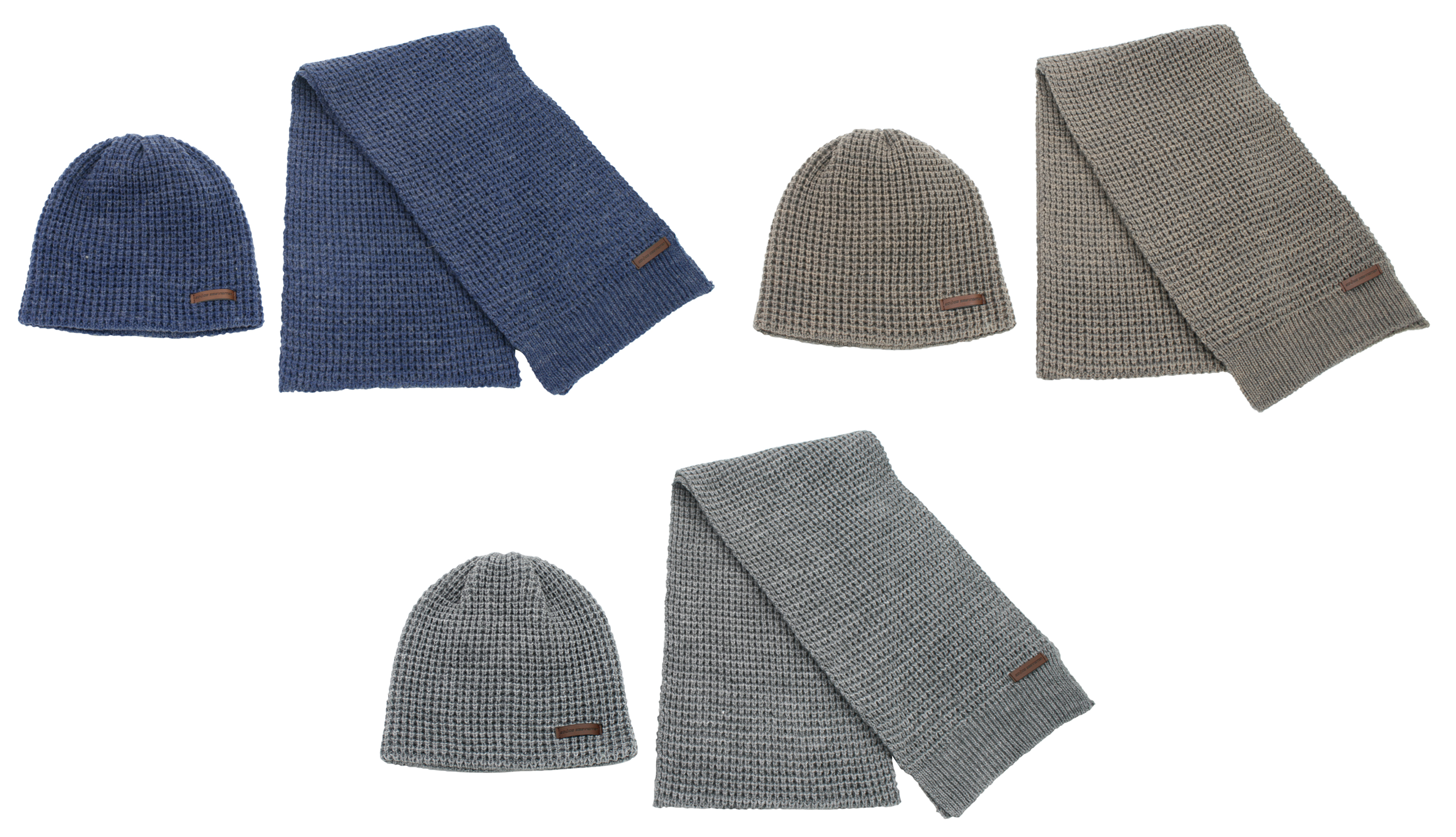 Mixed wool wave beanie mens hat scarf set