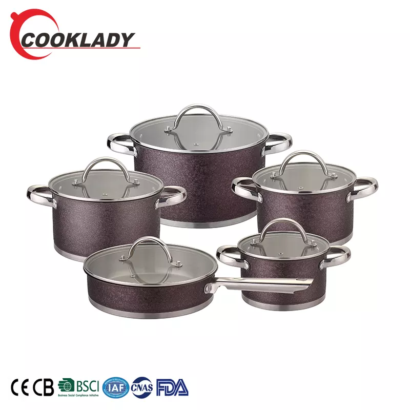 Wholesale Custom Cheap 10Pcs Straight Shape Coloring Stainless Steel Cookware Set