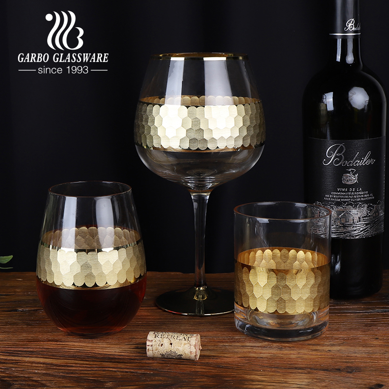 Unique Honeycomb Pattern Goblet /Gold Foil Wine Glass
