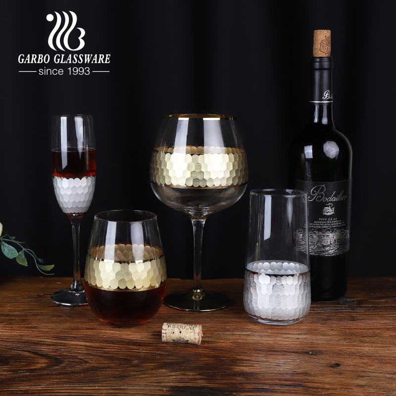 Luxury Honeycomb Design Gold Sliver Colour Glasses Stemless Champagne Glass