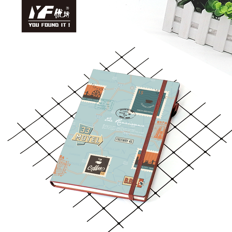Custom retro traffic logo style with elastic strap A5 PU Leather Hardcover notebook diary
