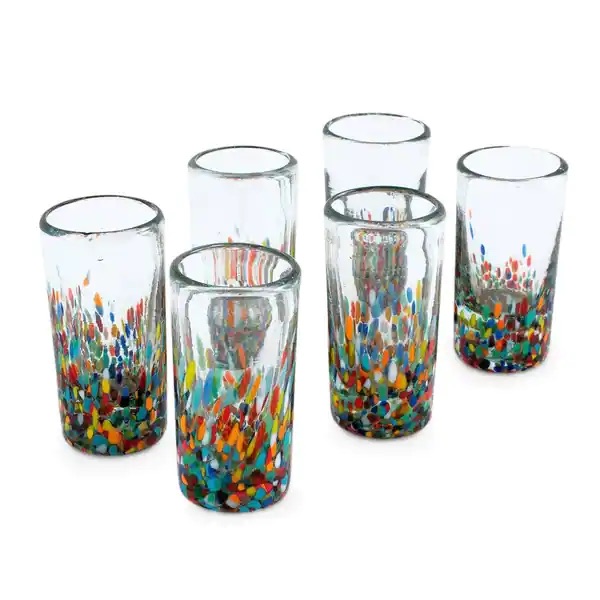 Colorful confetti tequila shot glass hand blown