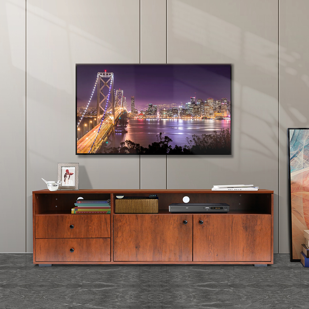 63‘’tv Stand , Woodgrain TV Cabinet, Entertainment Center