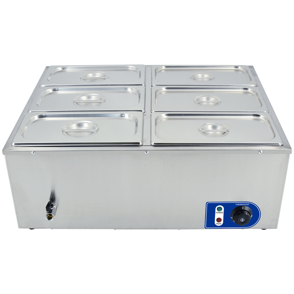 6 pans 1/6 stainless steel commercial food warmer electric bain marie