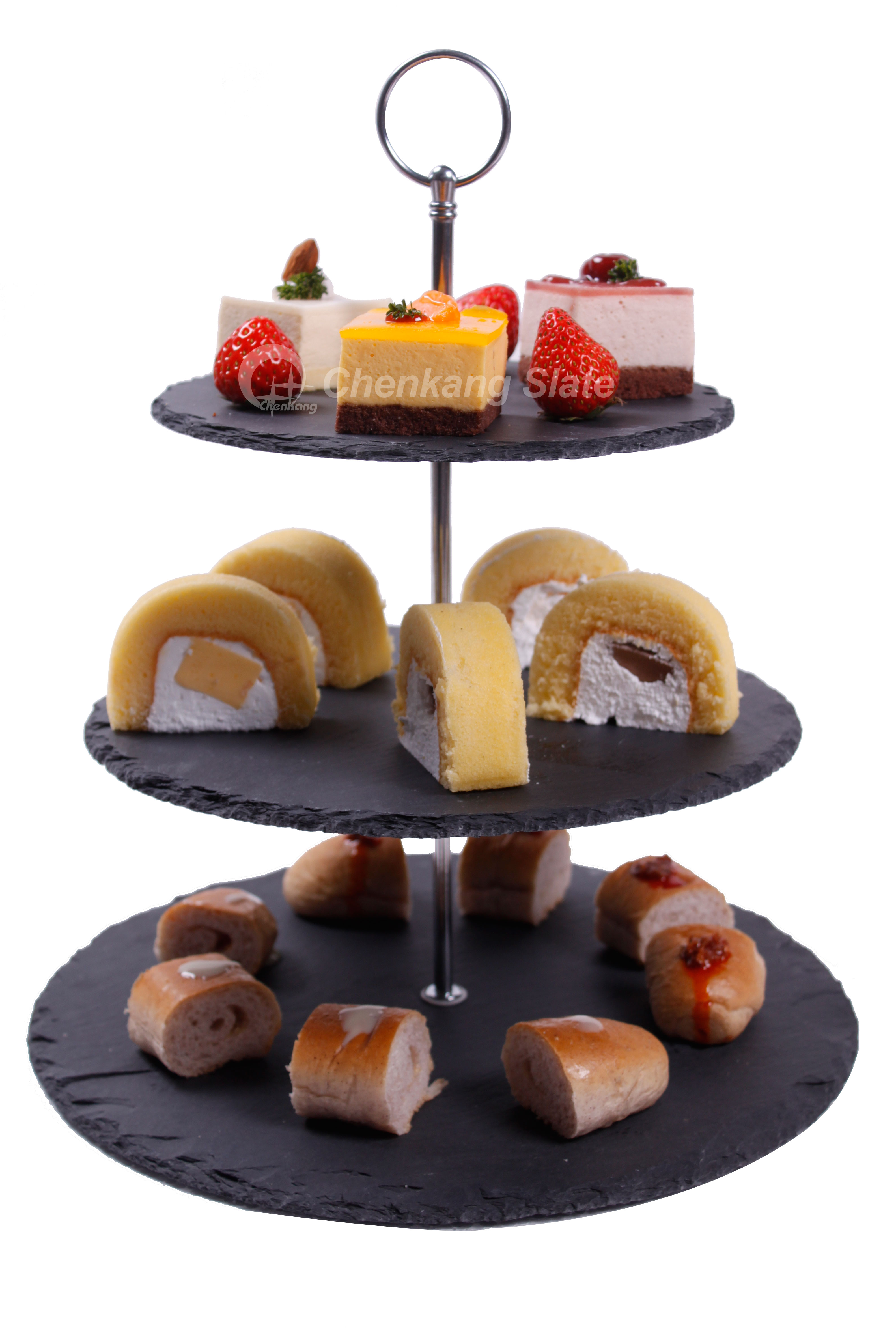 3 Tiers Slate Cake Stand With Zinc Alloy Handle