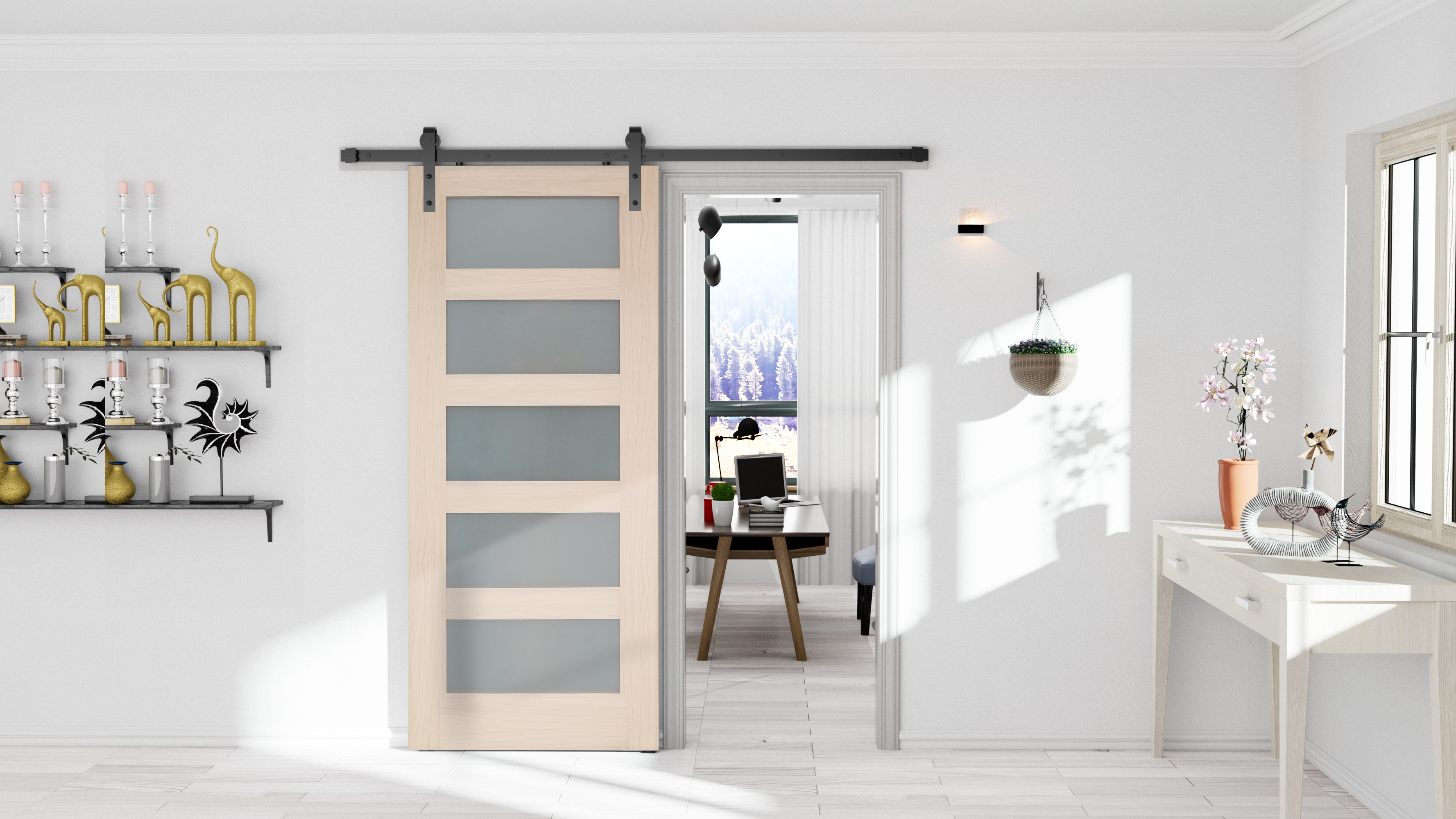 Kinamde 5-Lite Glass Wooden Door Solid Composite Wood Door