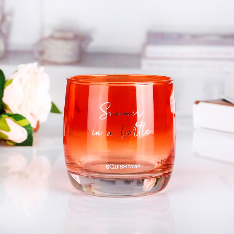 5oz gradient orange drum-shaped heavy bottom glass cup for whiskey or soft drinks
