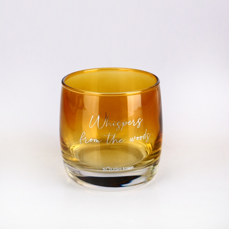 5oz gradient yellow drum-shaped heavy bottom glass cup for whiskey or soft drinks