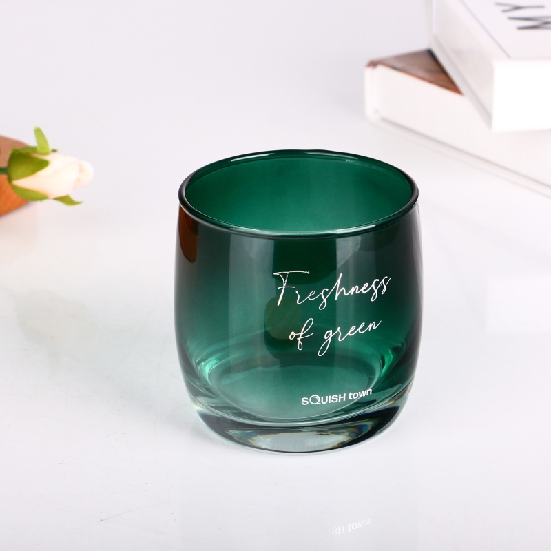 5oz gradient dark cyan green drum-shaped heavy bottom glass cup for whiskey or soft drinks