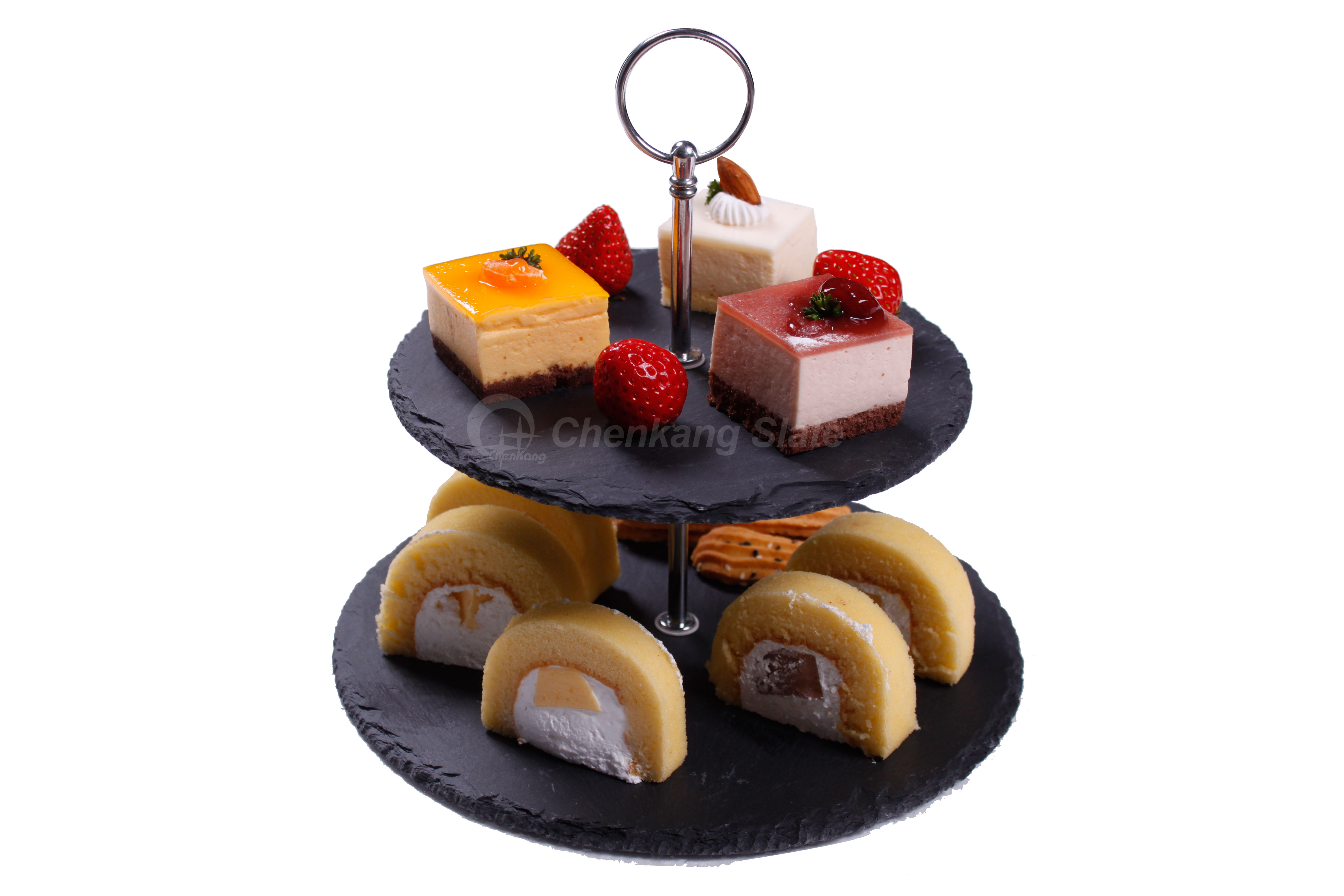 2 Tiers Slate Cake Stand With Zinc Alloy Handle