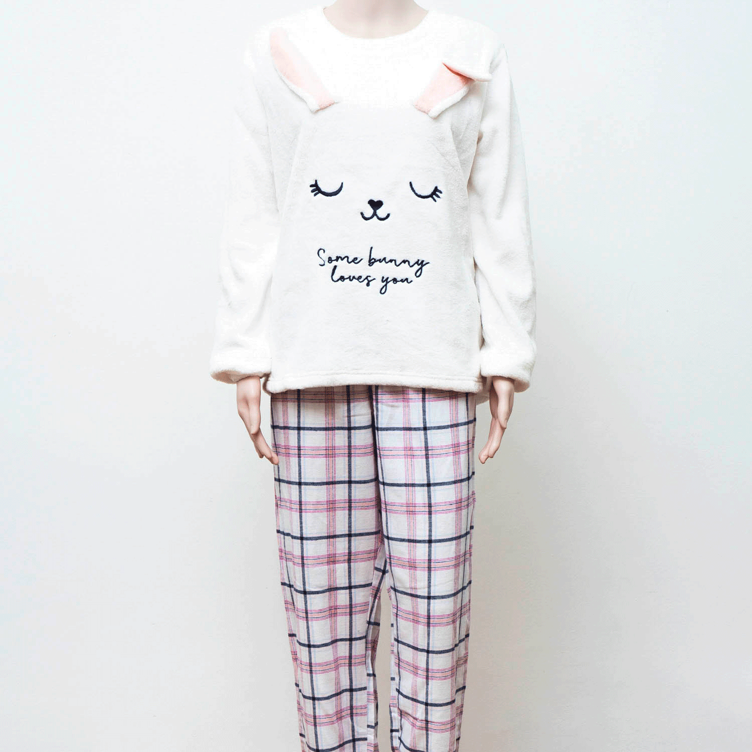 Women′s Fashion Pyjama with Coral Fleece Pajama Top and Cotton Flannel Pajama