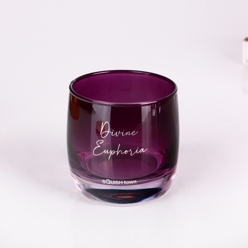 5oz gradient grape purple drum-shaped heavy bottom glass cup for whiskey or soft drinks
