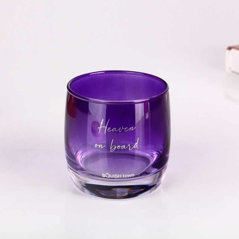 5oz gradient violet purple drum-shaped heavy bottom glass cup for whiskey or soft drinks