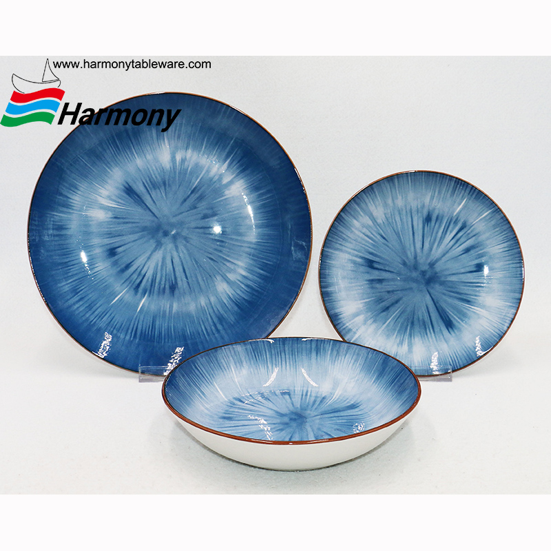 Gel printiing dinner set with brown rim