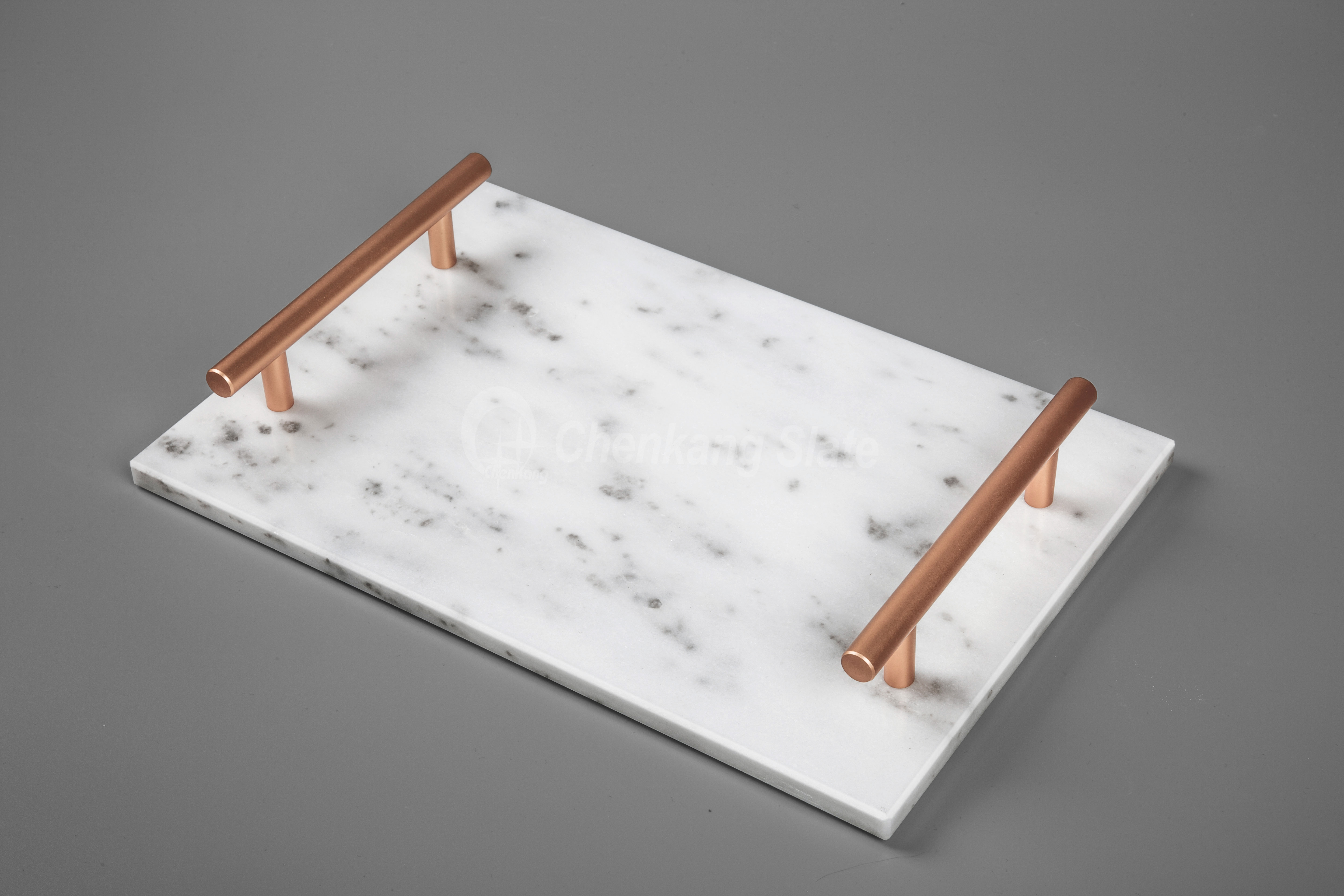 White Marble Serving Tray With Stainless Steel Handles
