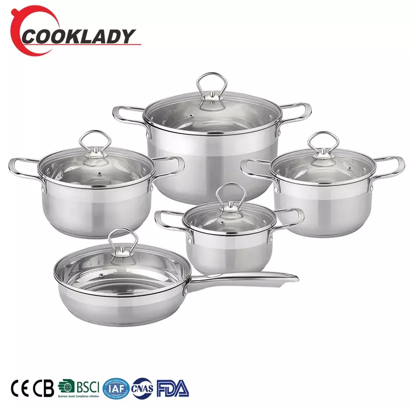10Pcs Casserole Super Capsule Bottom Stainless Steel Straight Edge Cookware Sets