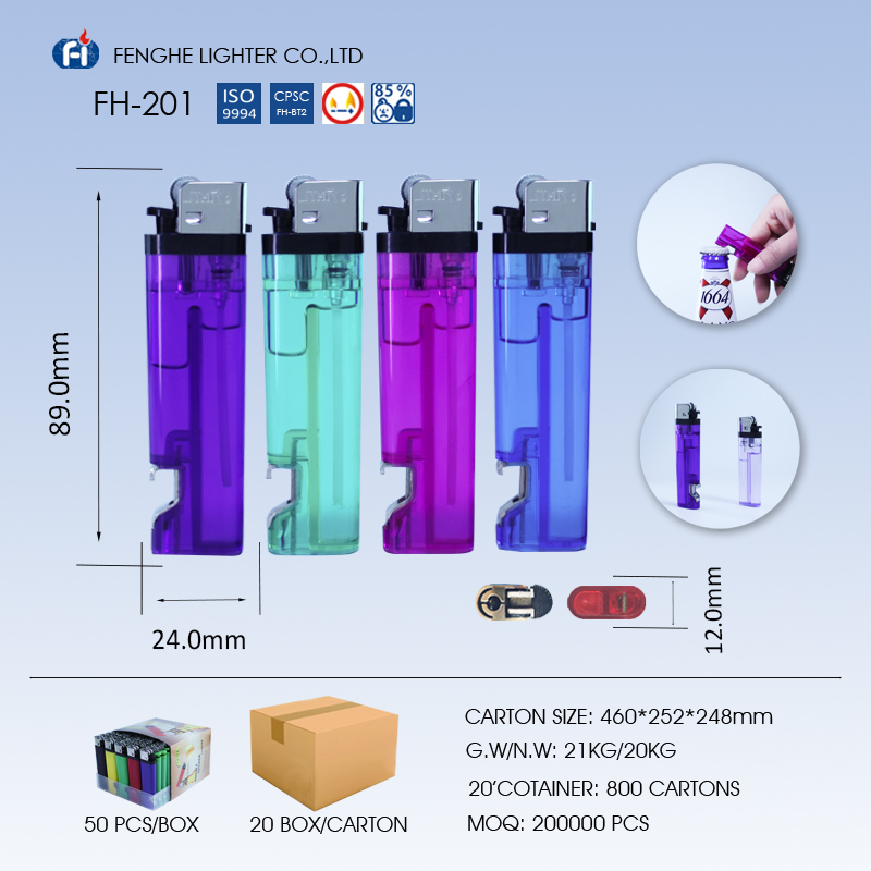 Disposable flint gas lighter bottle opener plastic FH-201