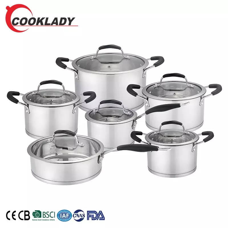 Most Popular Kitchen 12Pcs Cookware Set Professional Stainless Steel Cookware