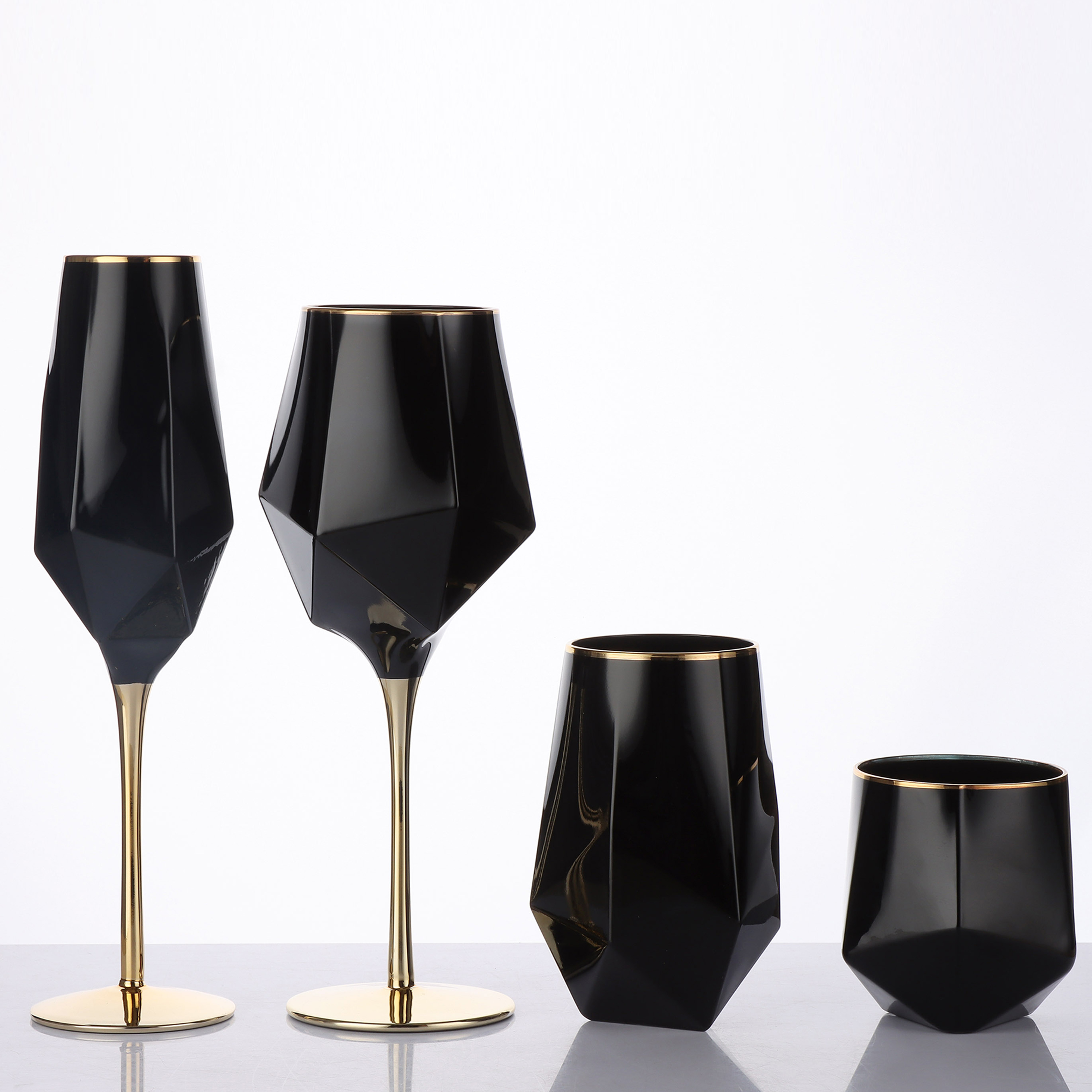 Stemless Wine Glass Hot Sale Gold Rim Black Wine Glass Round Shaped Gold Handmade Wine Glasses