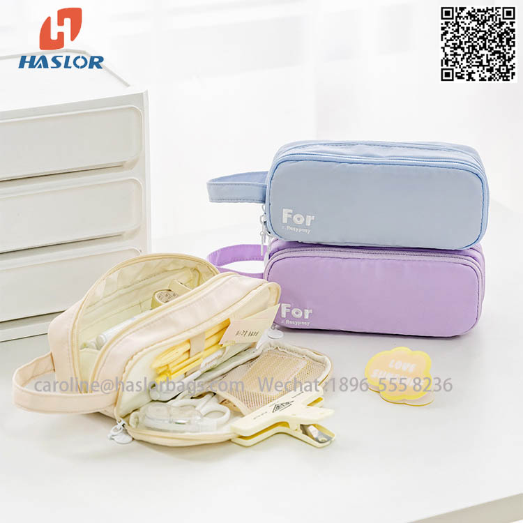 Simple ins large capacity embroidery pen bag Hand carry zipper student stationery storage bag